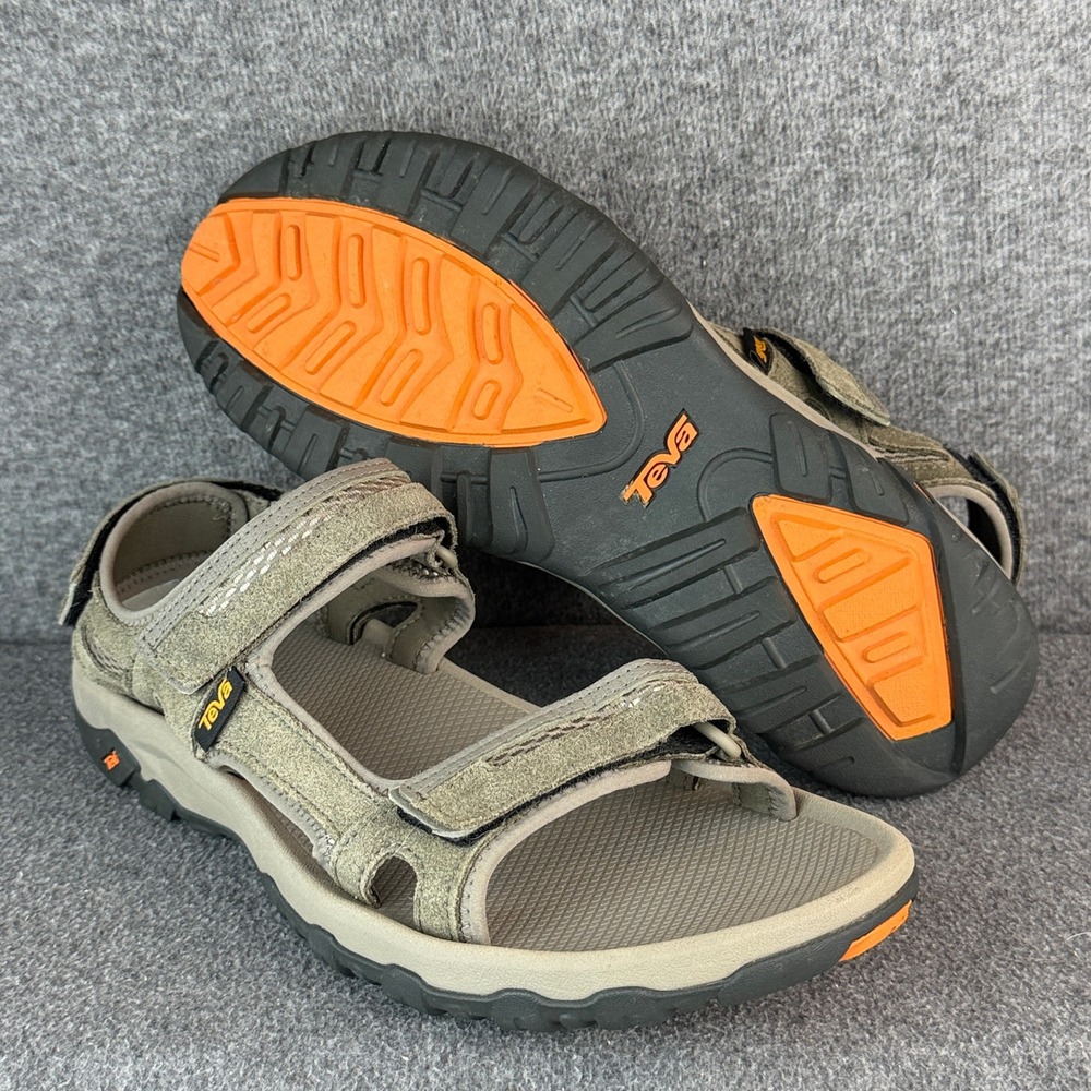 Teva Tanza Sport Sandals Men 12 Khaki Suede / Mesh Adjustable Straps
